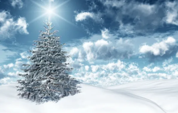 Winter, the sky, the sun, clouds, light, snow, holiday, new year