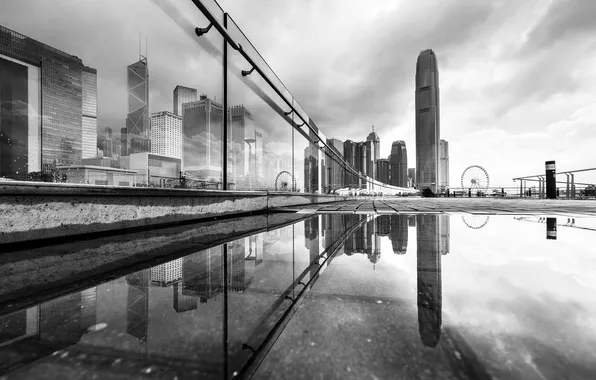 Picture reflection, Hong Kong, pool, mirror, China, terrace, Tamar Park