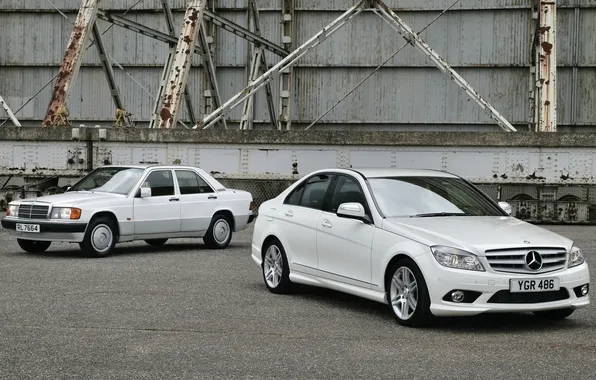White, background, Mercedes-Benz, Mercedes, sedan, the front, and, old and new