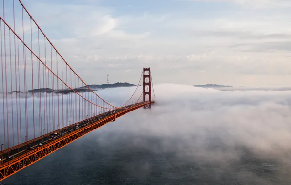 Picture landscape, bridge, fog