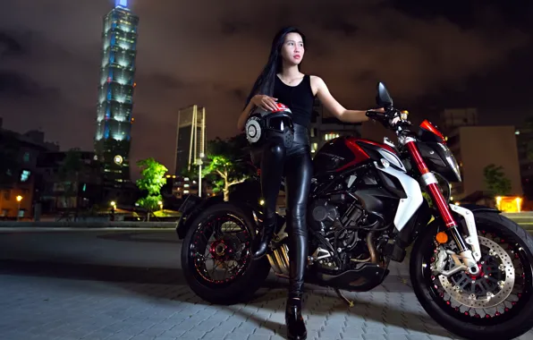 Picture girl, motorcycle, Asian