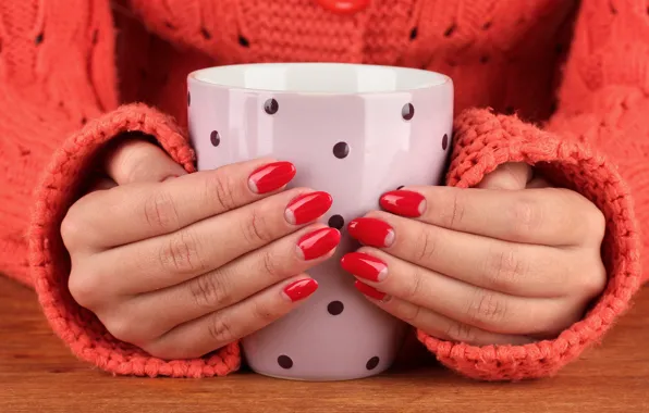 Girl, hands, Cup, nails, manicure