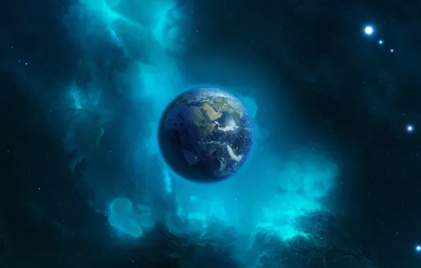 Stars, Planet, House, Nebula, Earth, Space, Art, Earth