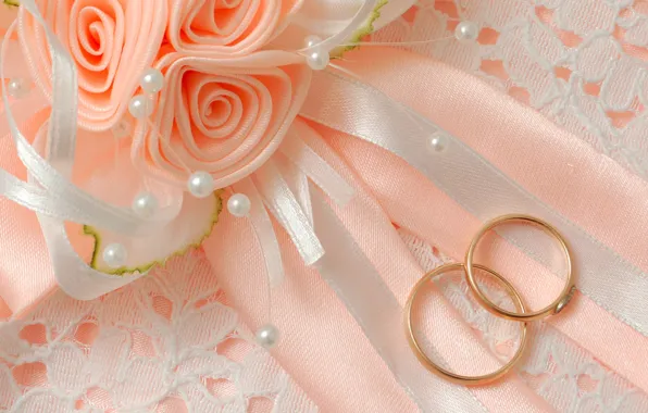 Macro, flowers, bow, wedding, engagement rings