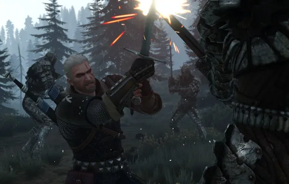 Sword, sparks, battle, the Witcher, rpg, Geralt, the wild hunt, wild hunt