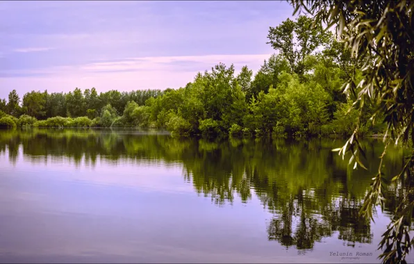 The sky, leaves, water, clouds, trees, nature, reflection, river