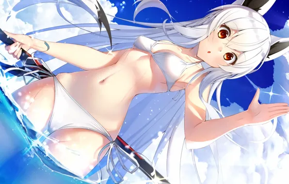 Girl, sexy, cleavage, long hair, boobs, anime, water, beautiful