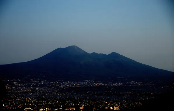 The sky, night, lights, Italy, Naples, Vesuvius