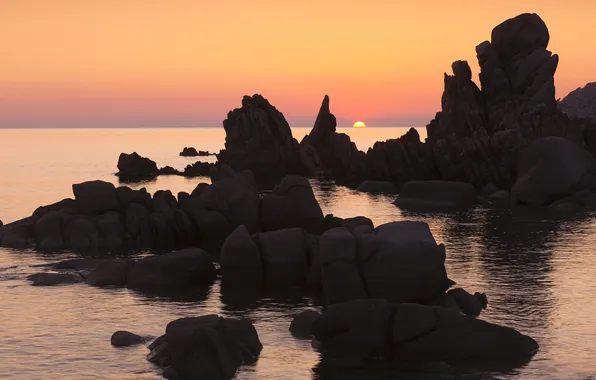 Sea, sunset, rocks, seascape, Sardinia
