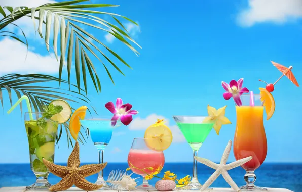 Sea, beach, cocktail, summer, fruit, beach, fresh, sea