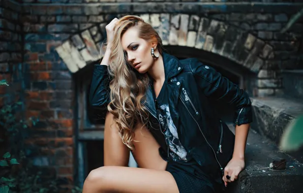 Picture girl, hair, look, blonde, leather jacket, Olya Alessandra, Andreas-Joachim Lins