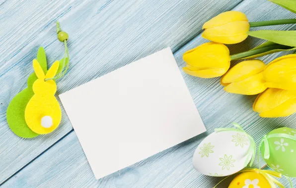 Easter, tulips, yellow, wood, tulips, spring, Easter, eggs