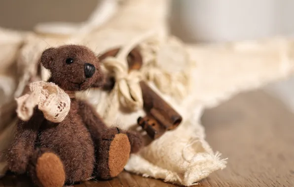 Childhood, style, retro, background, toy, light, key, bear