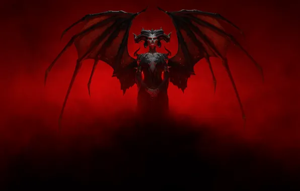 Wings, Game, Blizzard Entertainment, Lilith, Red background, Diablo IV, The Queen Of The Succubi, Demoness