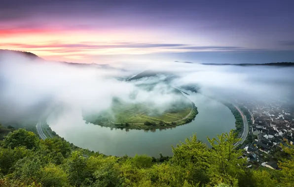 Picture summer, fog, river, Germany, Moselle
