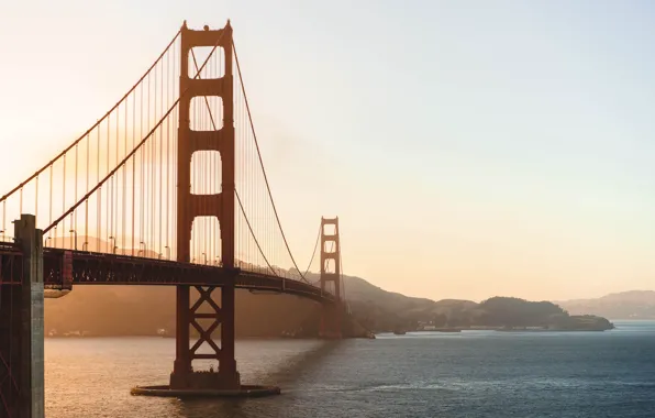 The sky, water, sunset, bridge, Strait, CA, San Francisco, Golden Gate