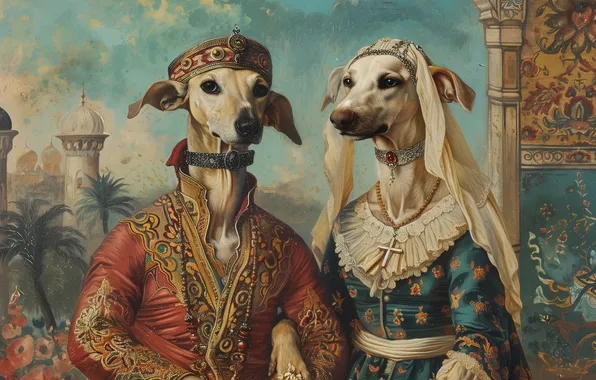 Dogs, fantasy, picture, fantasy, history, mythology, imitation painting, AI art