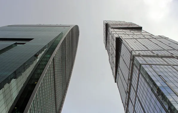 The sky, building, tower, skyscrapers, bottom view, Moscow-City, Tower Empire, Imperia Tower