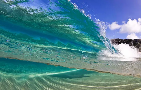 Picture wave, the sky, clouds, landscape, the ocean, rocks, waves, sky