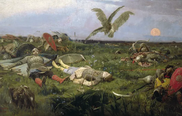 Birds, picture, heroes, history, Vasnetsov Viktor, After the battle of Igor Svyatoslavich with the Polovtsy