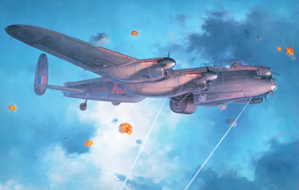 The sky, figure, art, bomber, the plane, four-engine, RAF, WW2