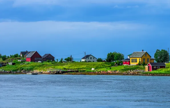 The sky, trees, home, Bay, Norway, the village