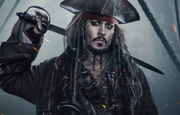 Fog, Johnny Depp, guns, hat, fantasy, sparks, captain, Johnny Depp
