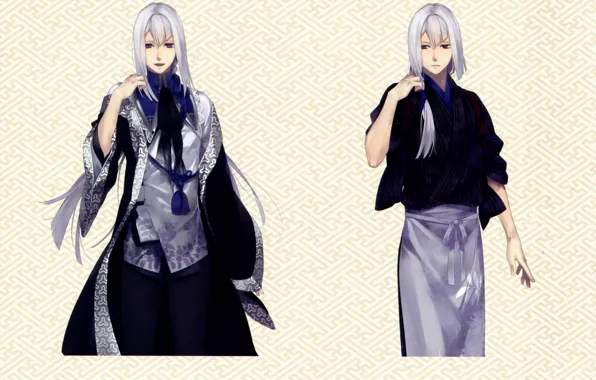 Picture kimono, white hair, Bathrobe, bangs, visual novel, ken Kim GA, last old kuroba