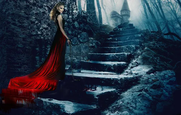 Castle, blood, dress, chain, ladder, stage, lady, Svetlana Khodchenkova