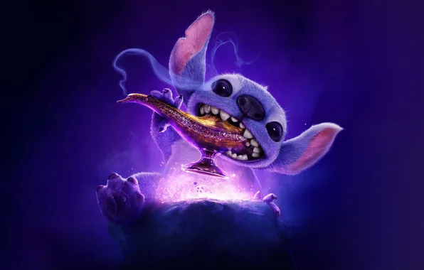Stitch, Lilo and Stitch, purple background, Lilo & Stitch, Aladdin, Disney movies, animation movies