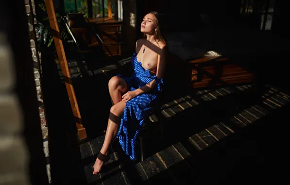 Chest, girl, pose, shadow, dress, Sergey Fat, Sergey Zhirnov, Ksenia Belokhvost