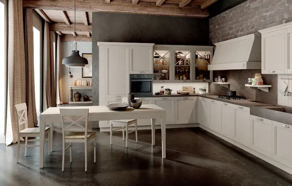 Style, Villa, interior, Italy, kitchen, dining room, dining area, Italian design