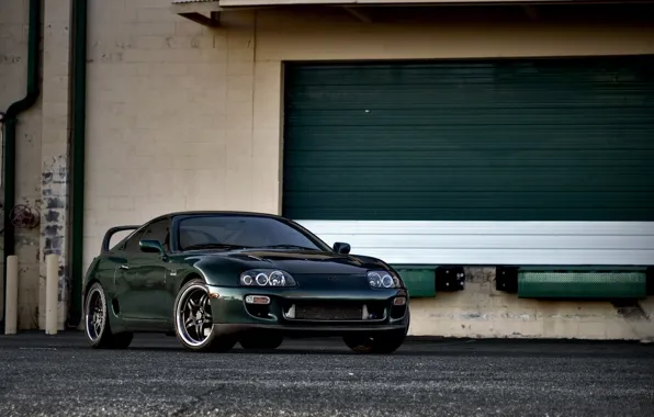 Picture black, green, the building, supra, drives, green, toyota, Toyota