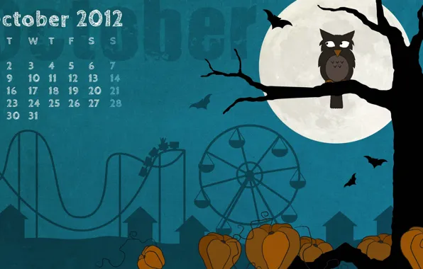 Picture night, tree, owl, the moon, a month, October, pumpkin, Halloween