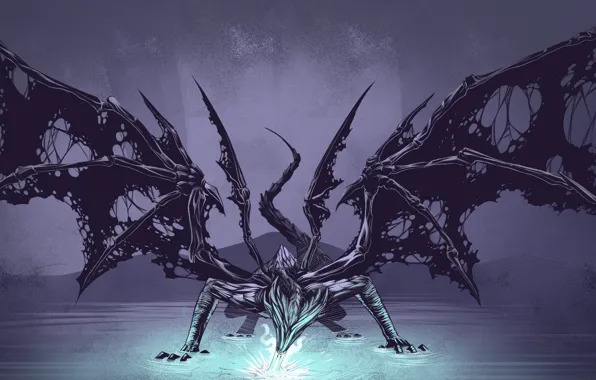 Water, dragon, wings, torn