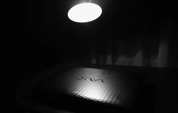 Picture lamp, Table, laptop, VAIO, SONY, black - and-white.