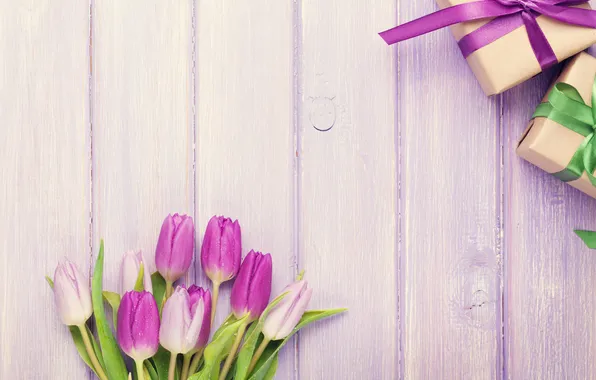 Flowers, bouquet, tulips, wood, flowers, tulips, spring, purple