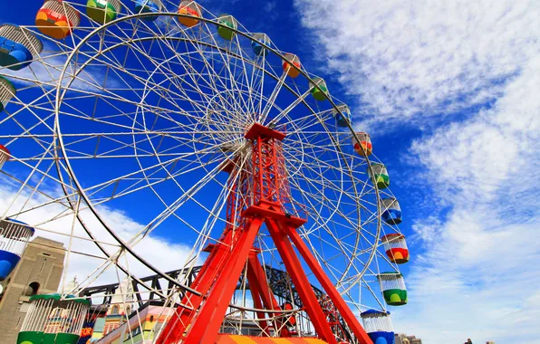 The sky, clouds, attraction, Ferris wheel