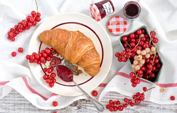 Picture berries, food, Breakfast, plate, spoon, red, currants, jam