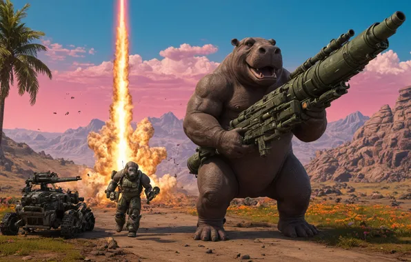 Weapons, soldiers, Hippo