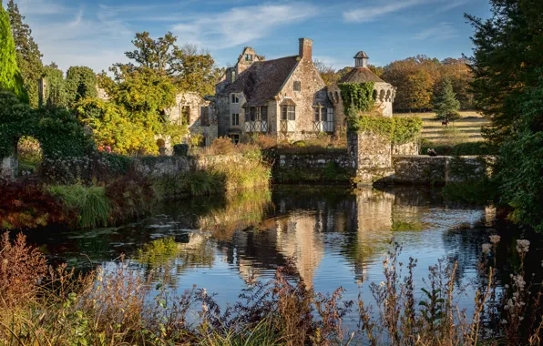 Picture landscape, nature, pond, castle, England, Kent, mansion, gardens, Scotney Castle, Scotney castle