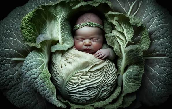 Leaves, rendering, graphics, child, sleep, baby, art, sleeping