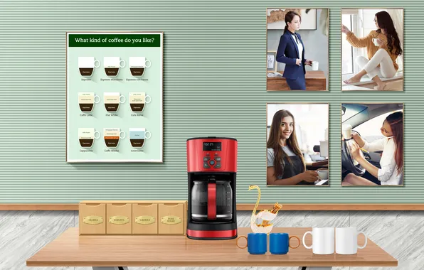 Girl, woman, coffee, coffee machine, coffee maker, coffee bean, kind of coffee