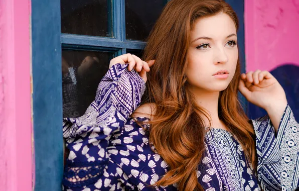 Picture girl, face, brown hair, rose