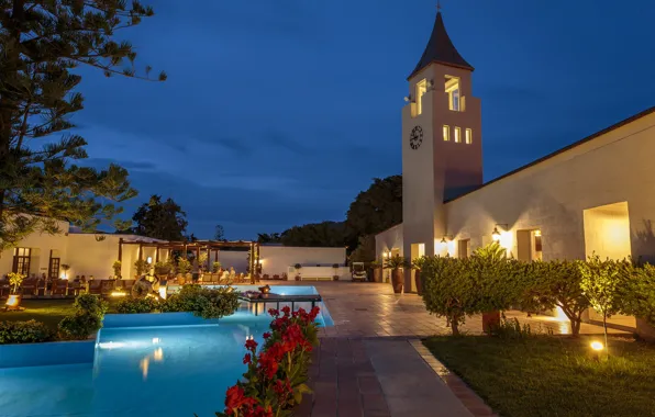 Villa, the evening, pool, Greece, backlight, shrub, Rhodes