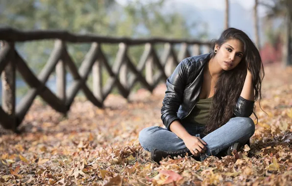 Autumn, look, leaves, model, sitting, Joanna