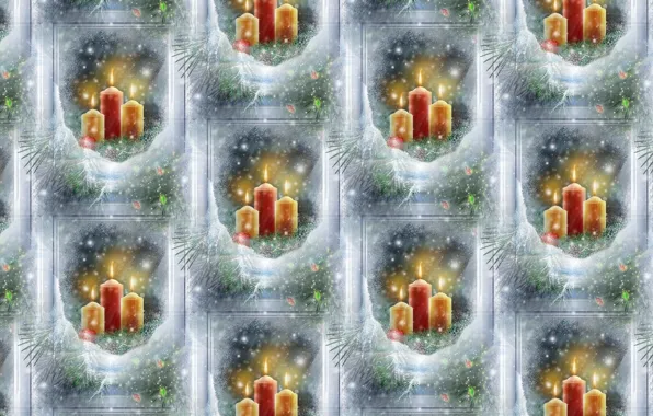Picture winter, background, holiday, texture, candles, window, art, New year