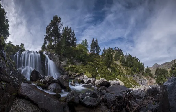 Picture trees, river, stones, rocks, waterfall, Spain, Spain, Aragon