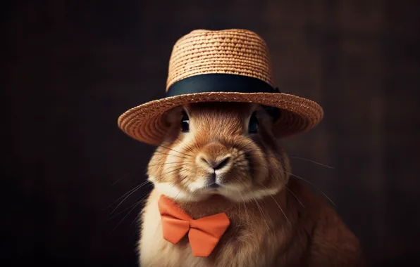 Hare, portrait, hat, rabbit, digital art, AI art, neural network, the art of artificial intelligence