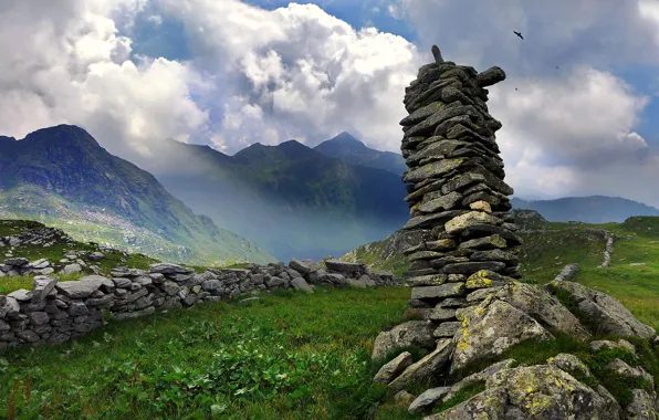 Clouds, mountains, nature, stones, Italy, Lombardy